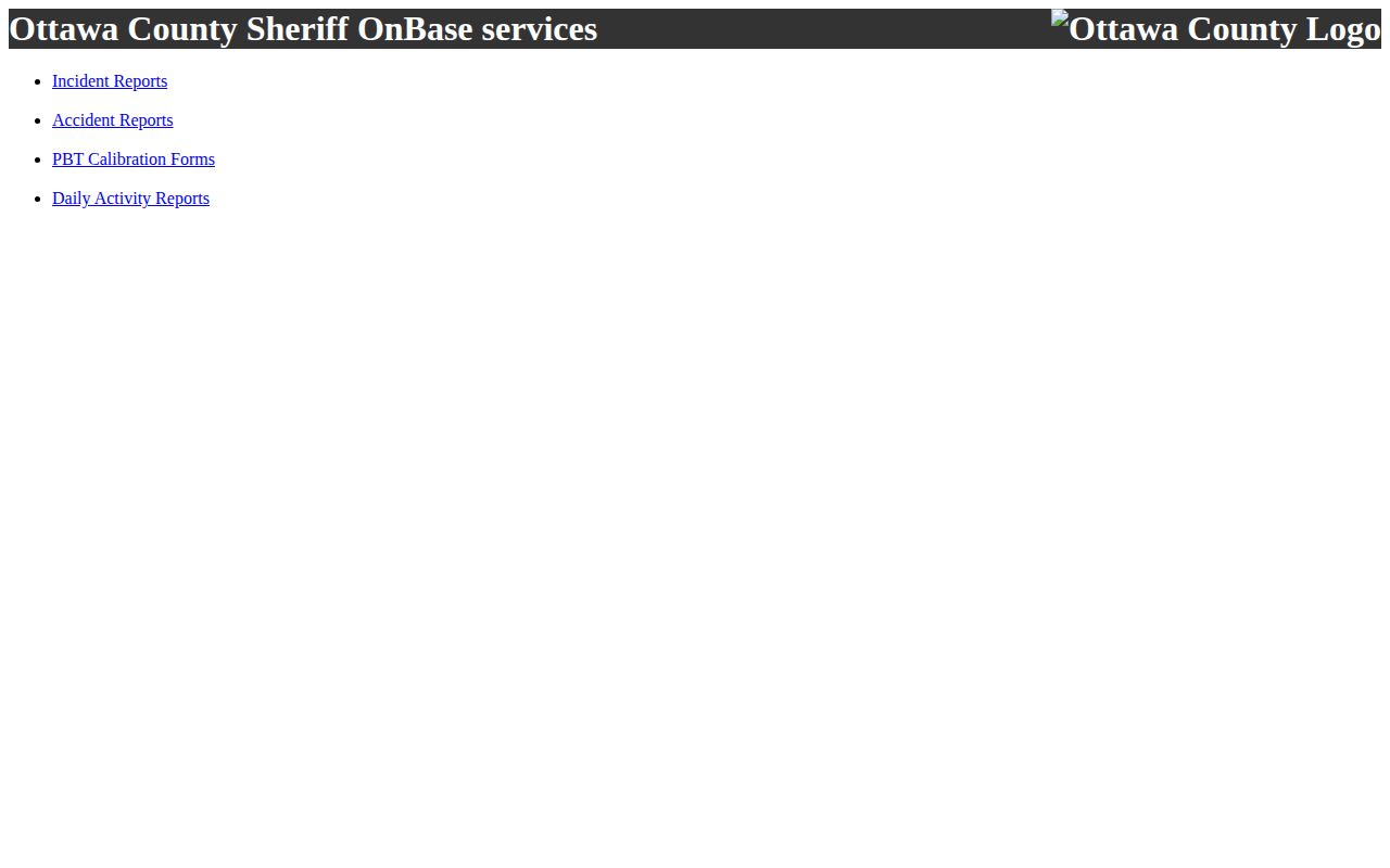 Ottawa County OnBase records categories without a same-day booking feed