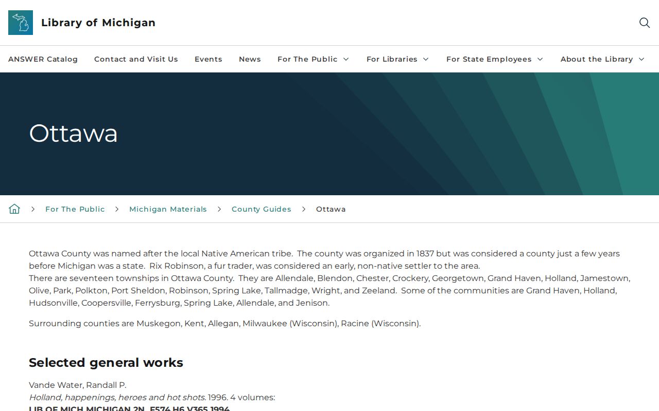 Library of Michigan Ottawa County archival guide
